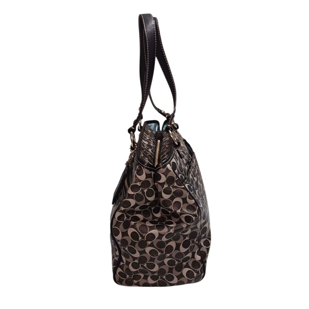 Coach Signature Black & Gray Chelsea Satchel Shoulder Bag Coated Canvas Leather - Picture 4 of 8